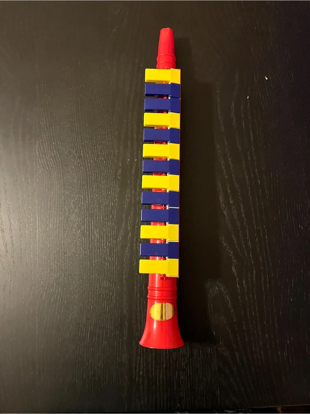 Vintage Toy Saxophone Clarinet Red Blue Yellow Plastic Keyed Horn 12”